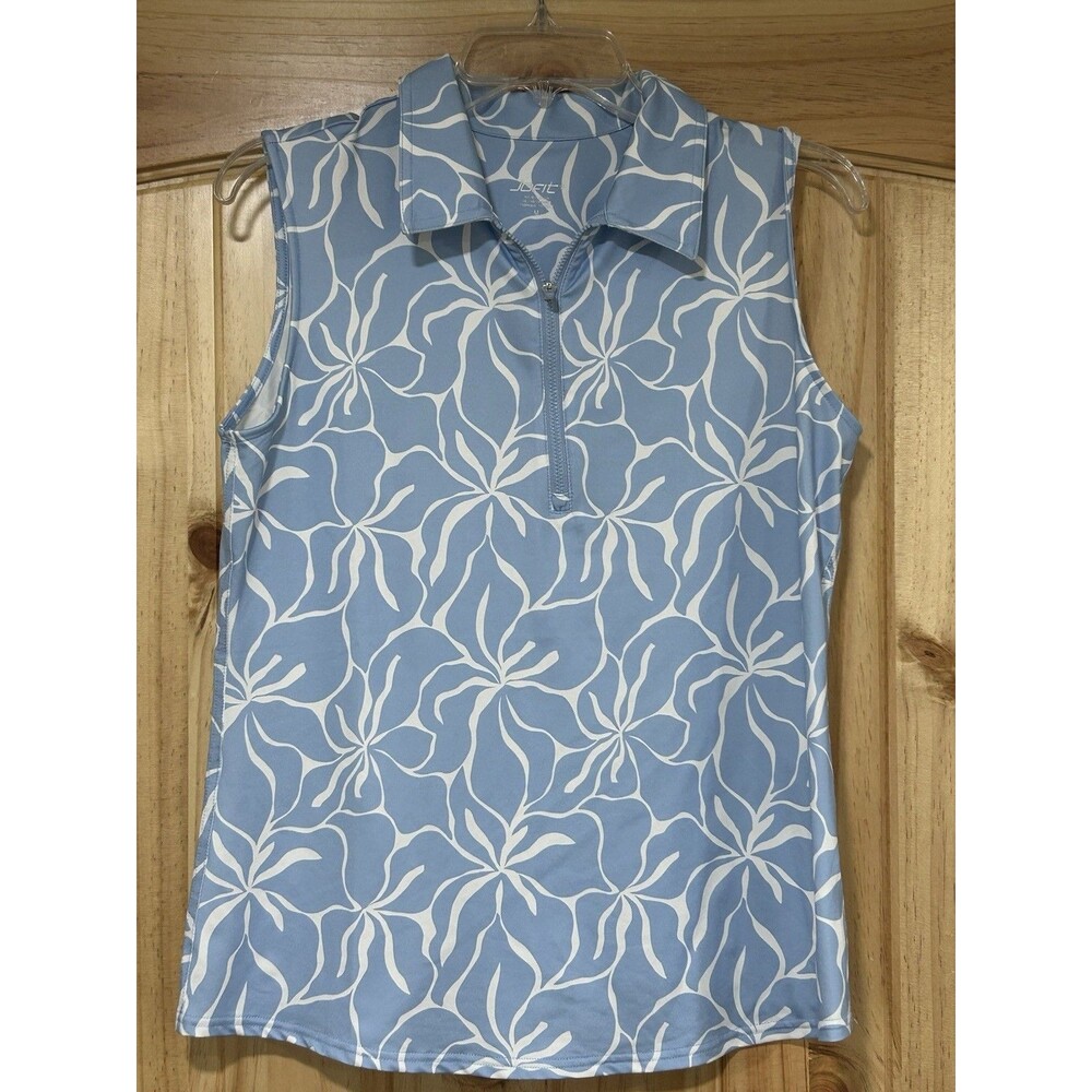 Jofit Sleeveless Golf Polo M Light Blue White Floral Print Tennis Athletic NWOT